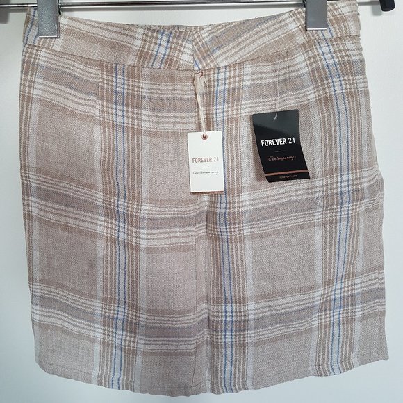 Forever 21 Tan/Blue Stripe Linen Skirt, S - NWT - Picture 2 of 6